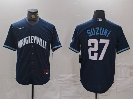 Men's Chicago Cubs Seiya Suzuki #27 Navy City Connect Limited Player Jersey1