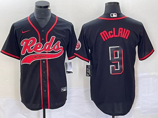 Men's Cincinnati Reds Matt McLain #9 Black Replica Player Jersey1 Joint Edition