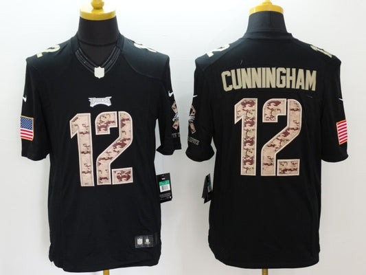 Men's Philadelphia Eagles Randall Cunningham #12 Black Game Player Jersey1