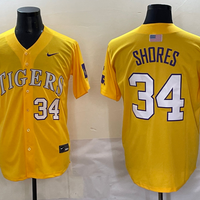 Men's LSU Tigers Chase Shores #34 Yellow Replica Player Jersey