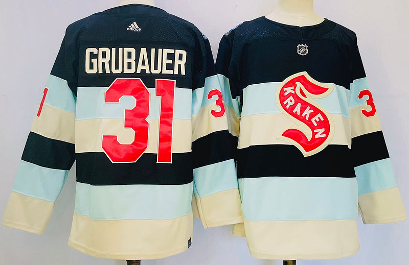 Men's Seattle Kraken Philipp Grubauer #31 Deep Sea Blue 2024 NHL Winter Classic Breakaway Player Jersey1