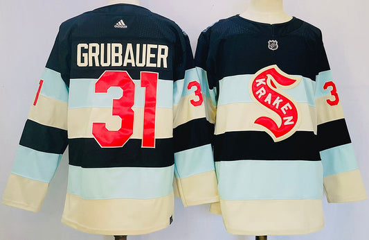 Men's Seattle Kraken Philipp Grubauer #31 Deep Sea Blue 2024 NHL Winter Classic Breakaway Player Jersey1