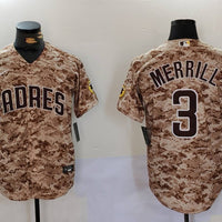 Men's San Diego Padres Jackson Merrill #3 Camo USMC Alternate Replica Player Jersey1