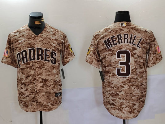 Men's San Diego Padres Jackson Merrill #3 Camo USMC Alternate Replica Player Jersey1