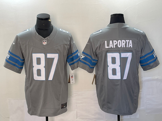 Men's Detroit Lions Sam LaPorta #87 Gray Game Jersey1