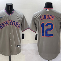 Men's New York Mets Francisco Lindor #12 Gray Replica Player Jersey1