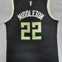 Men's Milwaukee Bucks Khris Middleton Black 2021 NBA Finals Champions Jersey1