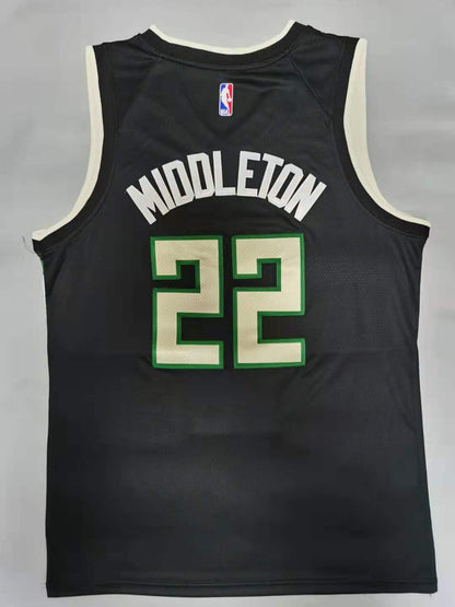 Men's Milwaukee Bucks Khris Middleton Black 2021 NBA Finals Champions Jersey1
