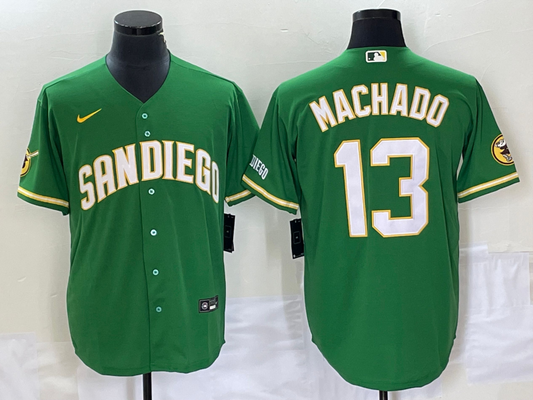 Men's San Diego Padres Manny Machado #13 Green Replica Player Jersey1