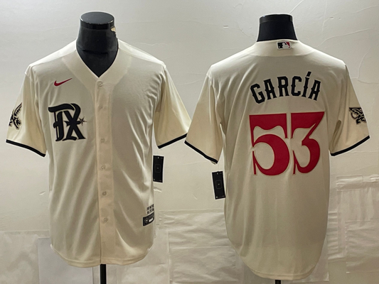 Men's Texas Rangers Adolis Garcia #53 Cream 2023 City Connect Replica Baseball Jersey1