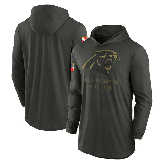 Men's Carolina Panthers Forest Green 2025 Salute to Service Sideline Dri-FIT Lightweight Hooded Pullover
