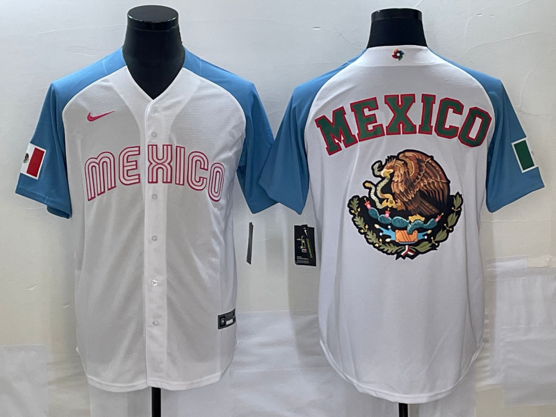 Men's 2023 World Baseball Classic Mexico White/Blue Replica Baseball Jersey1