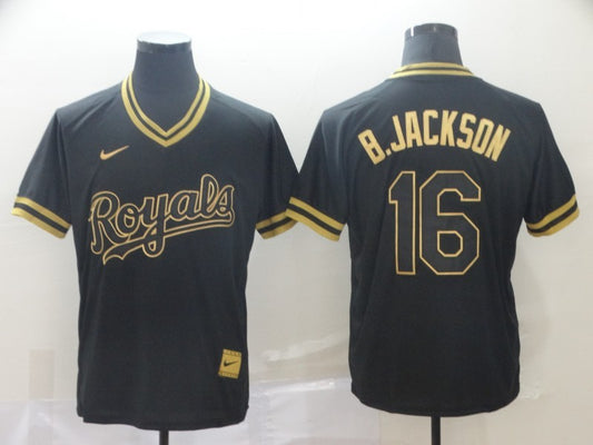 Men's Kansas City Royals Bo Jackson #16 Black Replica Baseball Jersey1