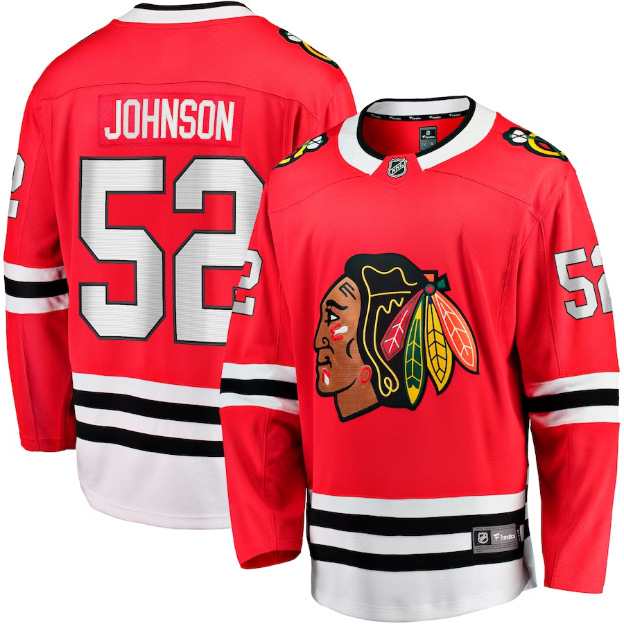 Men's Chicago Blackhawks Reese Johnson #52 Red Home Breakaway Player Jersey1