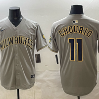 Men's Milwaukee Brewers Jackson Chourio #11 Grey Replica Player Jersey