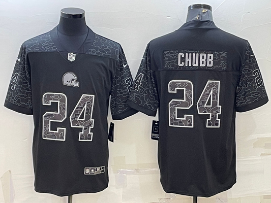 Men's Cleveland Browns Nick Chubb #24 Black RFLCTV Limited Jersey1