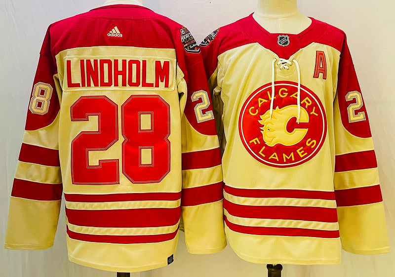 Men's Calgary Flames Elias Lindholm #28 Yellow Player Game Jersey1