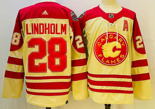 Men's Calgary Flames Elias Lindholm #28 Yellow Player Game Jersey1
