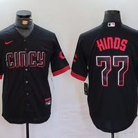 Men's Cincinnati Reds Rece Hinds #77 Black City Connect Replica Player Jersey1