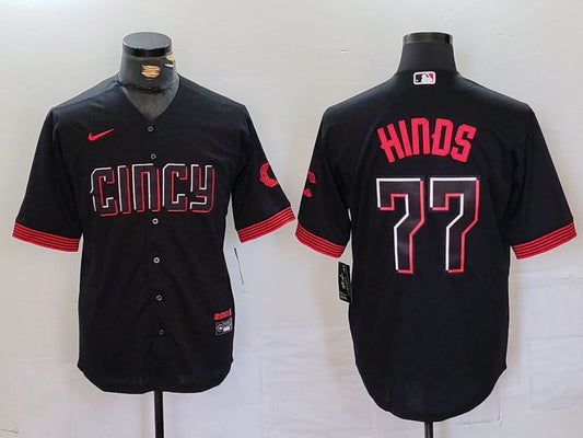 Men's Cincinnati Reds Rece Hinds #77 Black City Connect Replica Player Jersey1