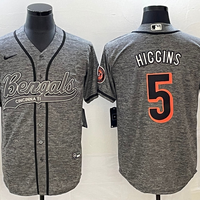 Men's Cincinnati Bengals Tee Higgins #5 Grey Fashion Game Jersey1