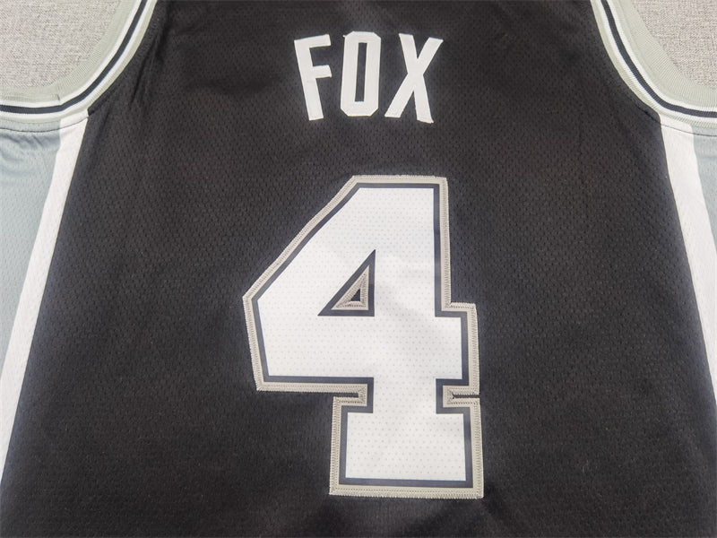 Men's San Antonio Spurs De'Aaron Fox #4 Black Swingman Jersey1 - Icon Edition