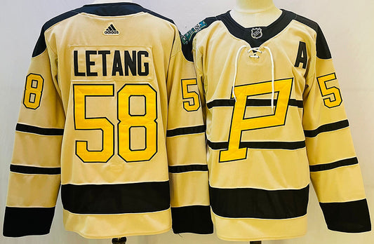Men's Pittsburgh Penguins Kris Letang #58 Yellow Player Jersey1