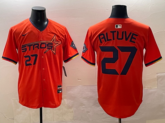 Men's Houston Astros Jose Altuve #27 Orange 2025 City Connect Limited Player Jersey1