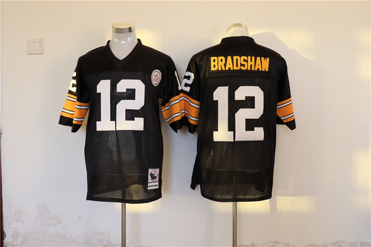 Men's Pittsburgh Steelers Terry Bradshaw Mitchell & Ness Black Legacy Replica Jersey1