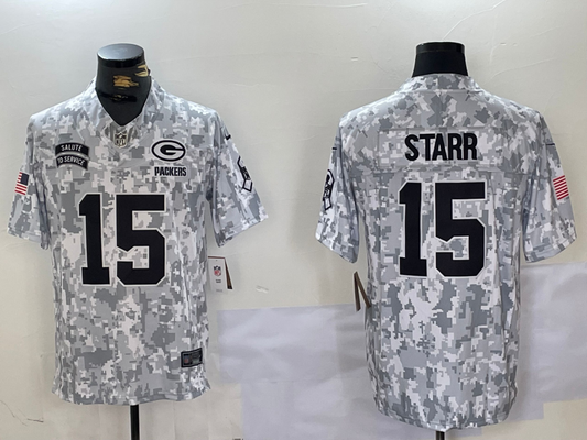 Men's Green Bay Packers Bart Starr #15 Arctic Camo 2024 Salute to Service Limited Jersey1