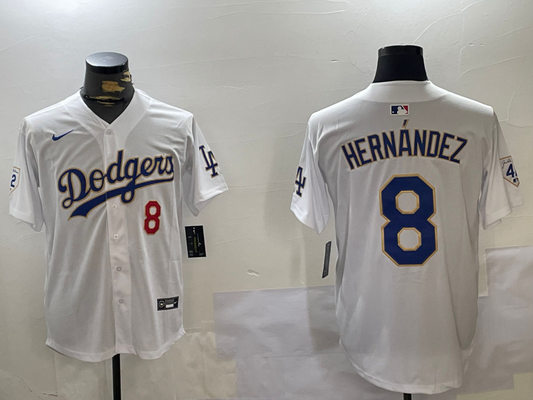 Men's Los Angeles Dodgers Enrique Hernandez #8 White Replica Game Jersey1