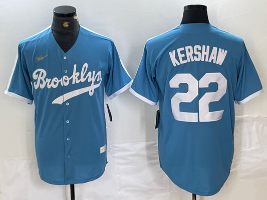 Men's Los Angeles Dodgers Clayton Kershaw #22 Light Blue Alternate Cooperstown Collection Player Jersey1