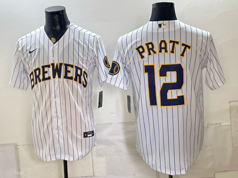 Men's Milwaukee Brewers Cooper Pratt #12 White Limited Player Jersey