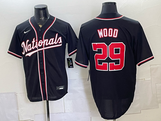 Men's Washington Nationals James Wood #29 Black Replica Player Jersey