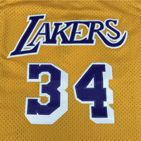 Men's Los Angeles Lakers Shaquille O'Neal #34 Yellow 1996-97 Classics Jersey1