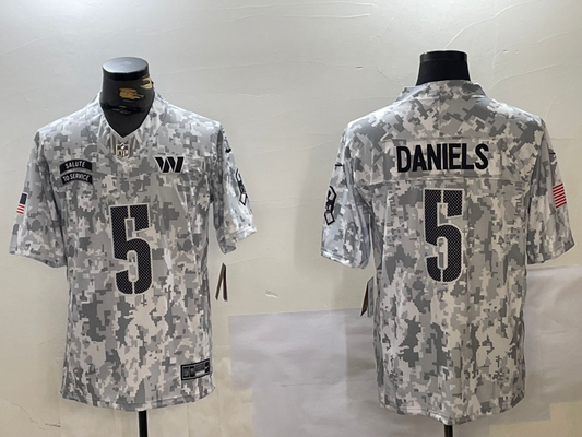 Men's Washington Commanders Jayden Daniels #5 Arctic Camo 2024 Salute to Service Limited Jersey1