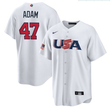 Men's 2023 World Baseball Classic #47 Jason Adam USA White Jersey1