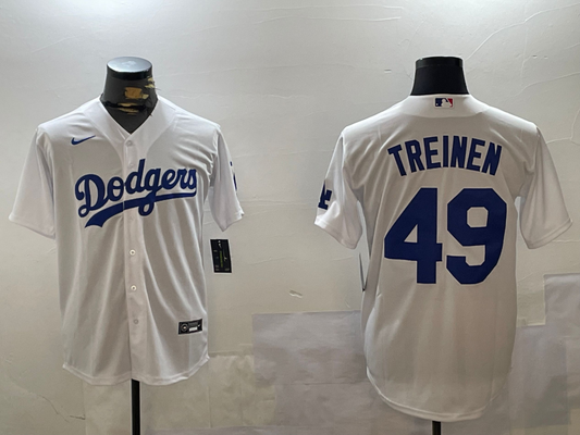 Men's Los Angeles Dodgers Blake Treinen #49 White Home Replica Player Jersey1