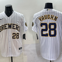 Men's Milwaukee Brewers Andrew Vaughn #28 White Replica Player Jersey