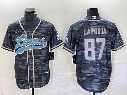 Men's Detroit Lions Sam LaPorta #87 Grey Camouflage Player Jersey1 Joint Edition