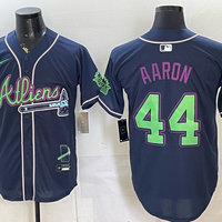 Men's Atlanta Braves Hank Aaron #44 Navy Alternate Replica Jersey