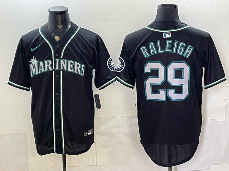 Men's Seattle Mariners Cal Raleigh #29 Fashion Replica Black Out Jersey