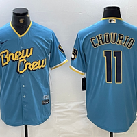 Men's Milwaukee Brewers Jackson Chourio #11 Powder Blue City Connect Replica Player Jersey1