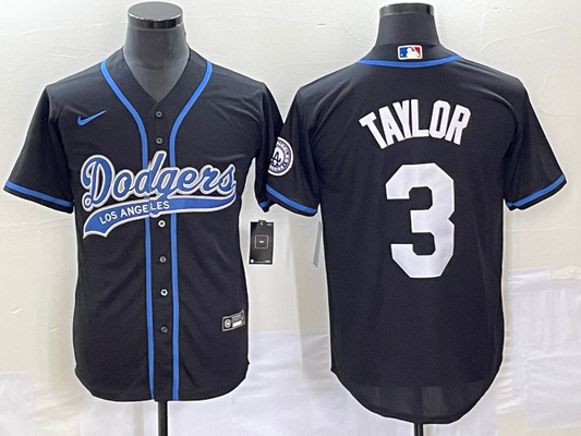 Men's Los Angeles Dodgers Chris Taylor #3 Black Player Jersey1 Joint Edition