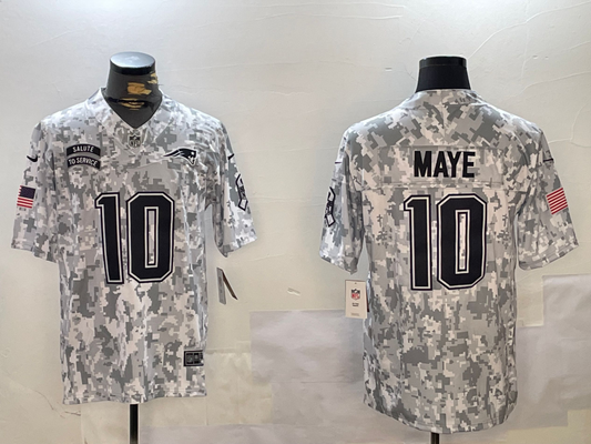 Men's New England Patriots Drake Maye #10 Arctic Camo 2024 Salute to Service Limited Jersey1
