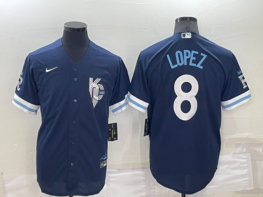 Men's Kansas City Royals Nicky Lopez #8 Navy Replica Baseball Jersey1