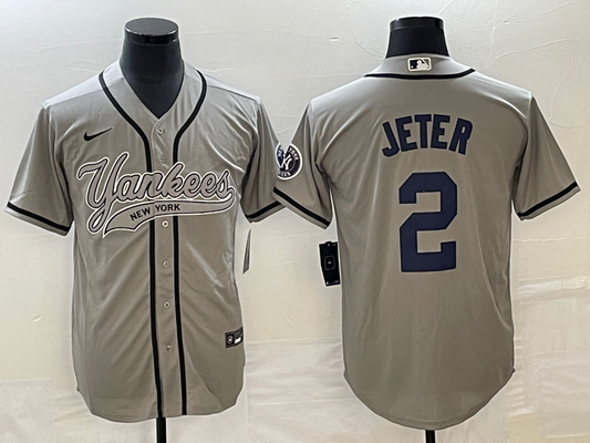 Men's New York Yankees Derek Jeter #2 Gray Player Jersey1 Joint Edition