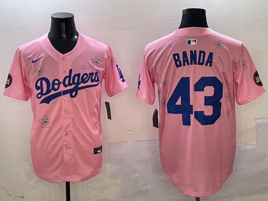 Men's Los Angeles Dodgers Anthony Banda #43 Pink Game Jersey1