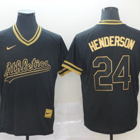 Men's Oakland Athletics Rickey Henderson #24 Black Replica Baseball Jersey1