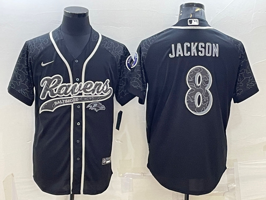Men's Baltimore Ravens Lamar Jackson #8 Black RFLCTV Limited Jersey1 Joint Edition